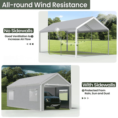 10x20 Ft Portable Garage With Roll-Up Windows