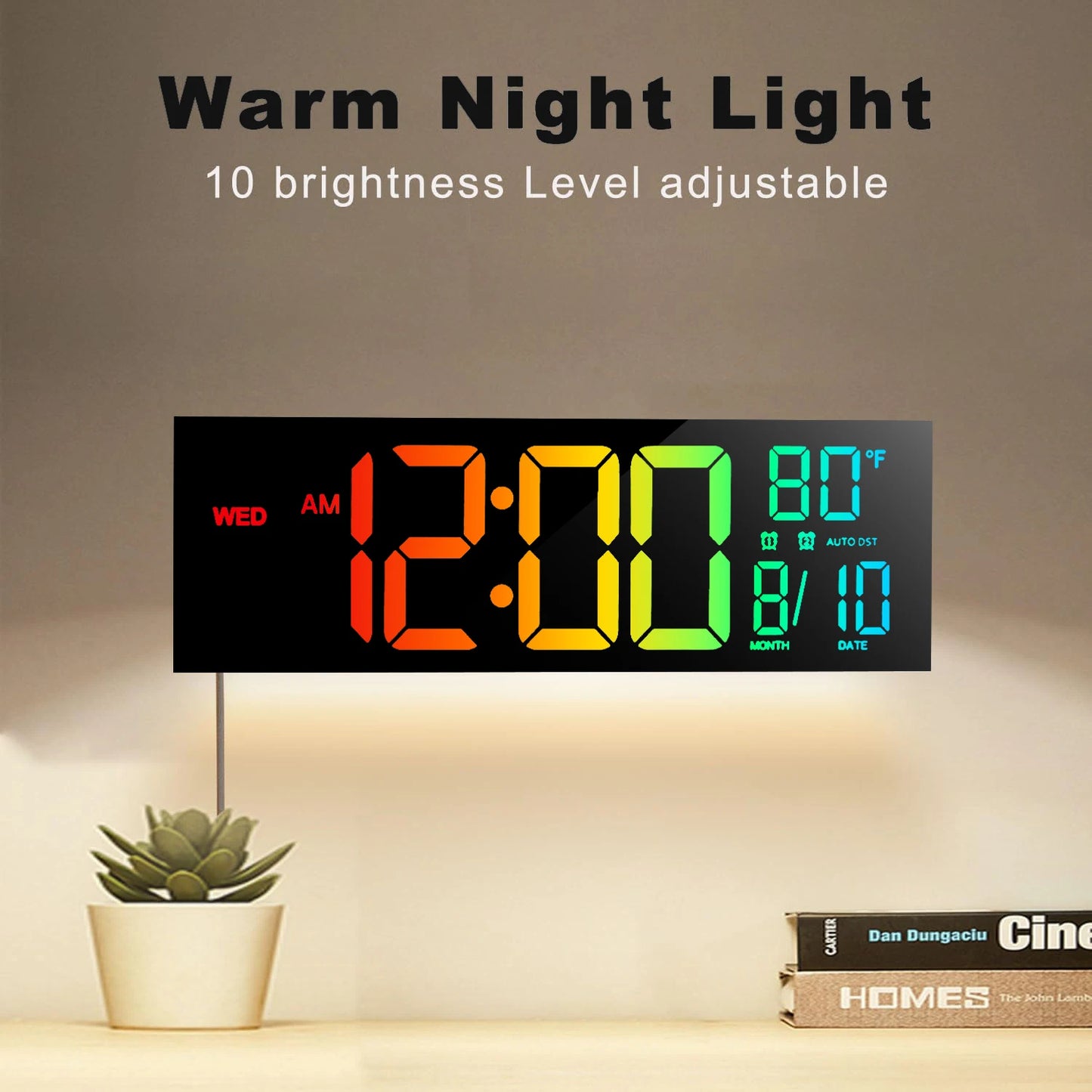 16" Digital Wall Clock, Big LED Display with Remote,