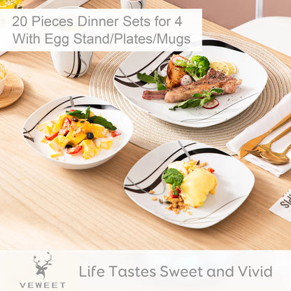 20/40 Piece Black Stripe Porcelain Dinner Combi-Set