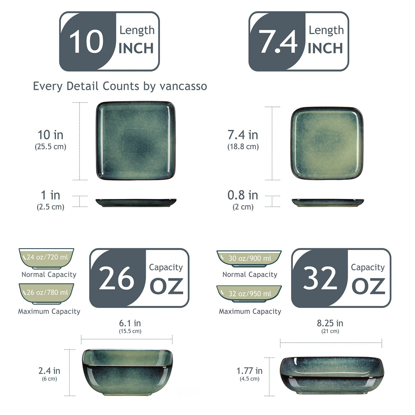 16Pc Square Dinner Ware Set
