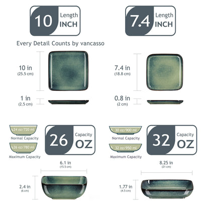 16Pc Square Dinner Ware Set