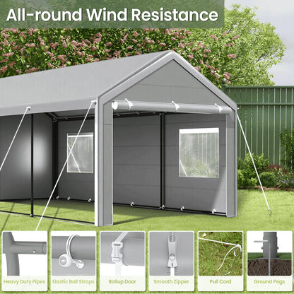 10x20 Ft Portable Garage With Roll-Up Windows