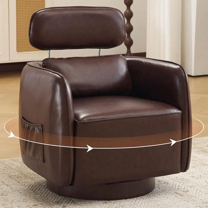 Large Round Swivel Chair With  Leather Upholstery