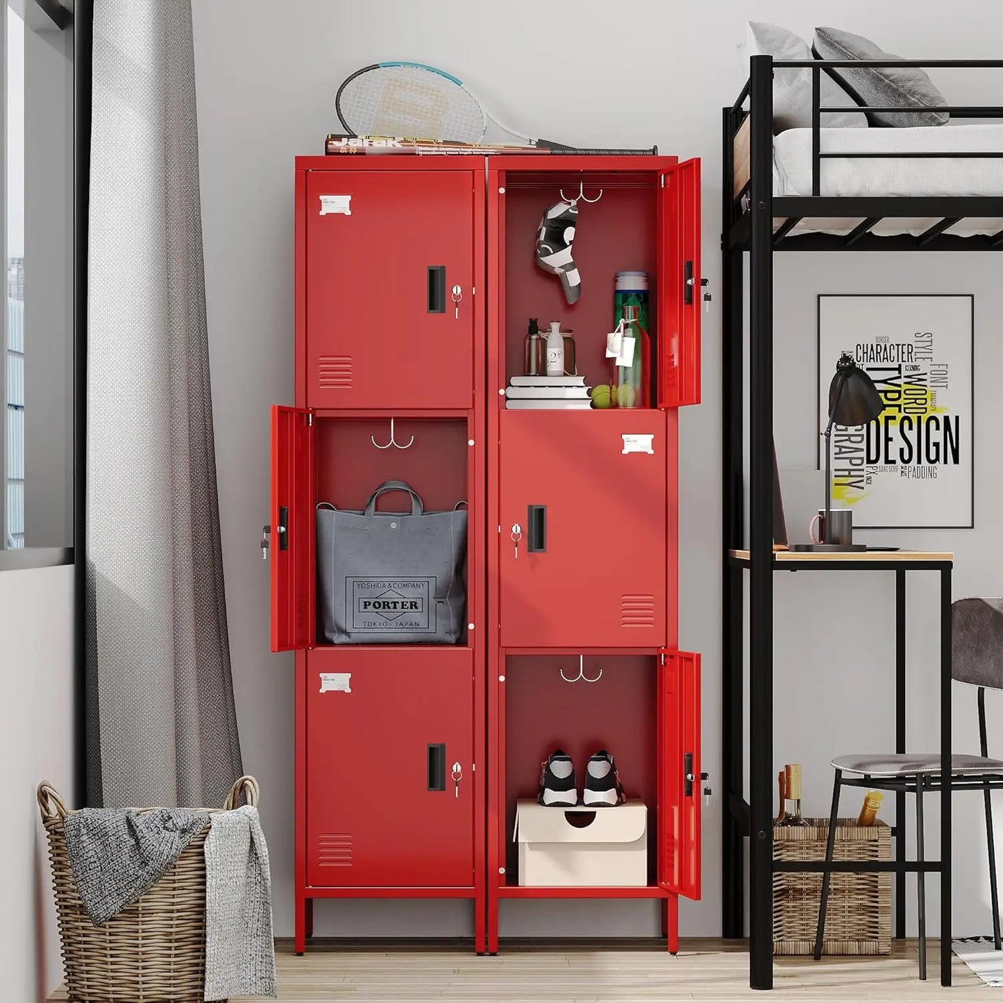 Lockable 3 Doors Metal Lockers with Hooks