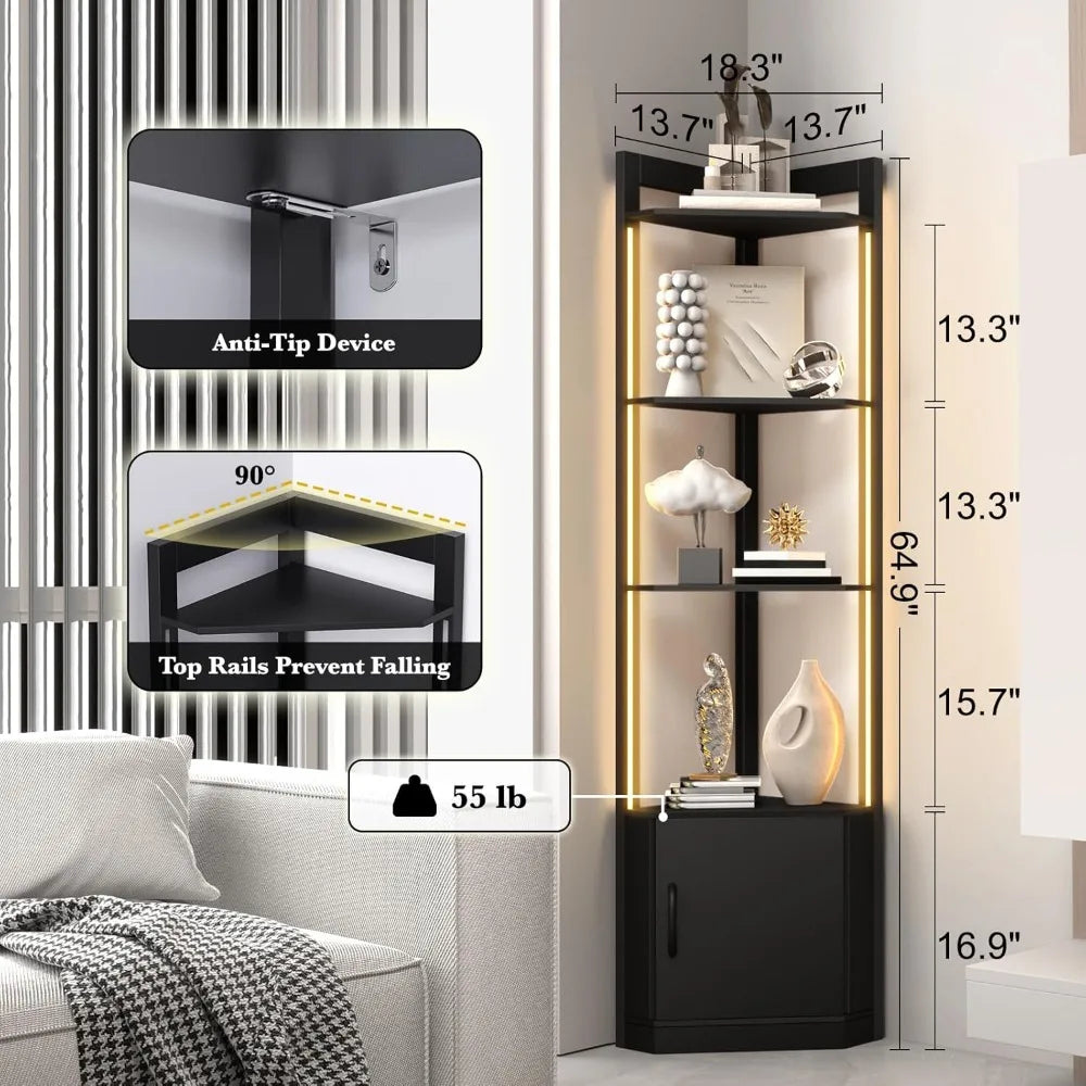65"Corner Display Cabinet/Remote Control  5-Tier Shelves