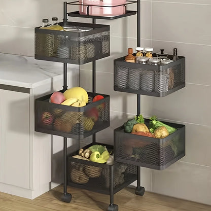Rotating 5-Tier Metal  Storage Trolley on Wheels