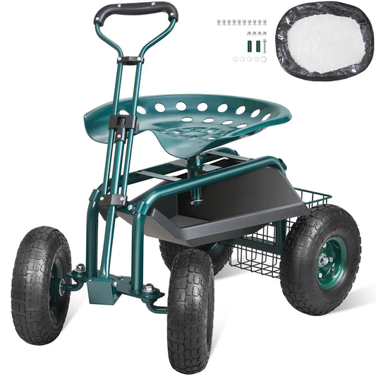 Rolling Garden Cart With Swivel Seat