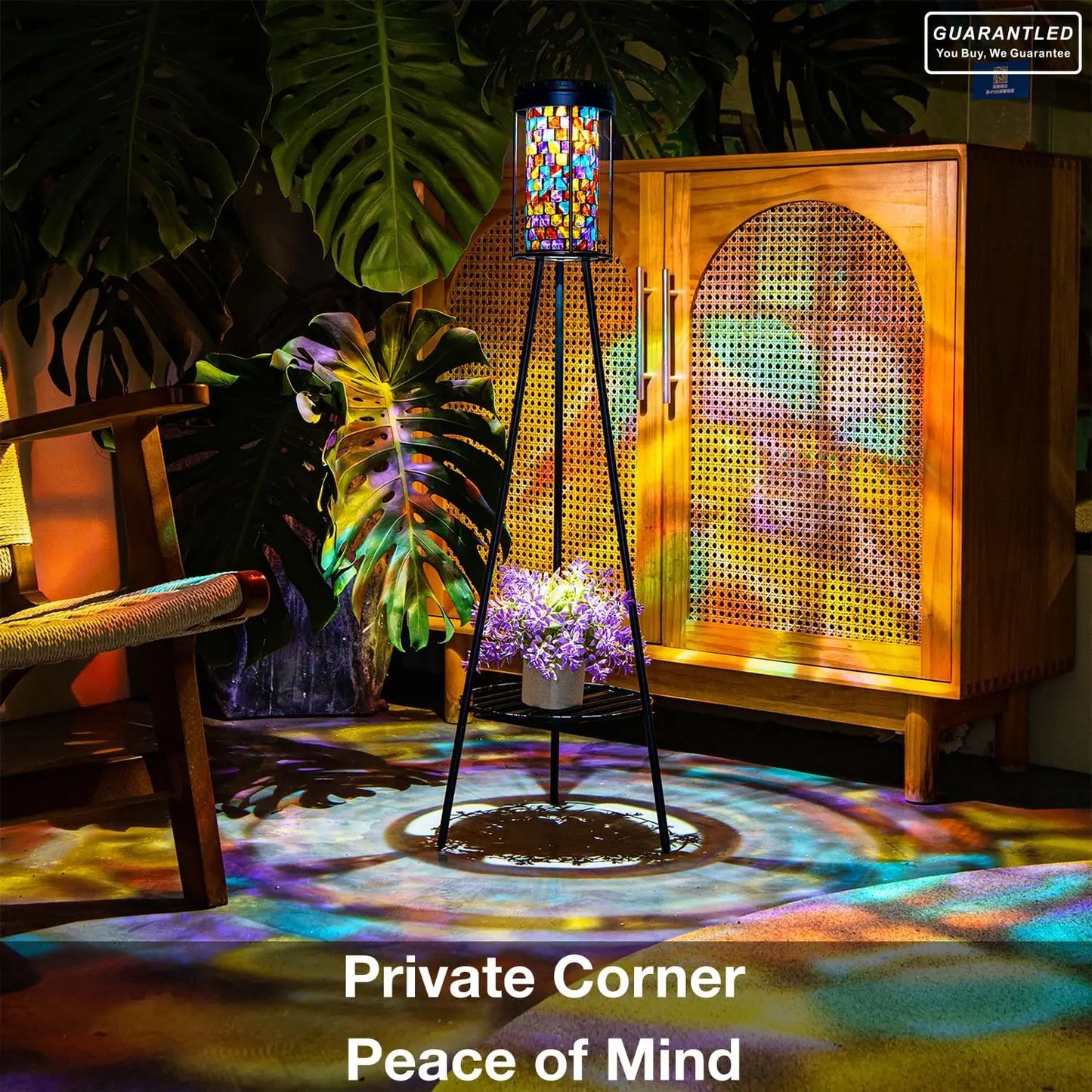 Solar Powered Stained Glass Outdoor Floor Lamp