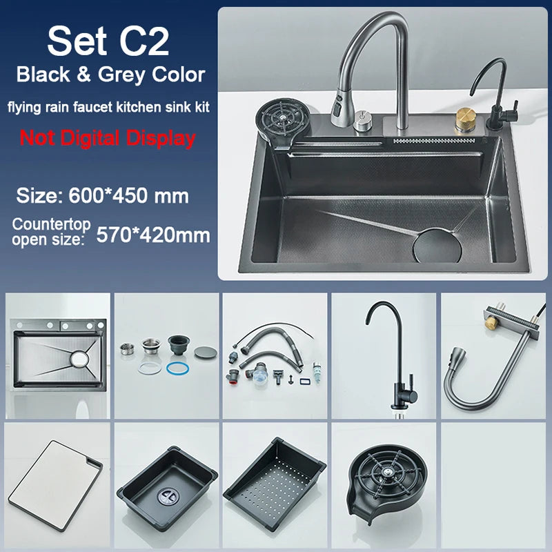 Stainless Steel Kitchen Sink with  Digital Faucet Display