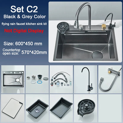 Stainless Steel Kitchen Sink with  Digital Faucet Display