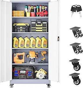 75Inch Tall Metal Storage Cabinet with Wheels