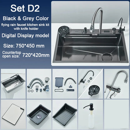 Stainless Steel Kitchen Sink with  Digital Faucet Display