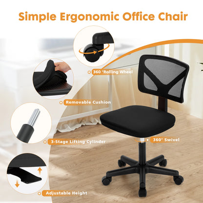Armless Office Chair Adjustable Height Rolling Swivel