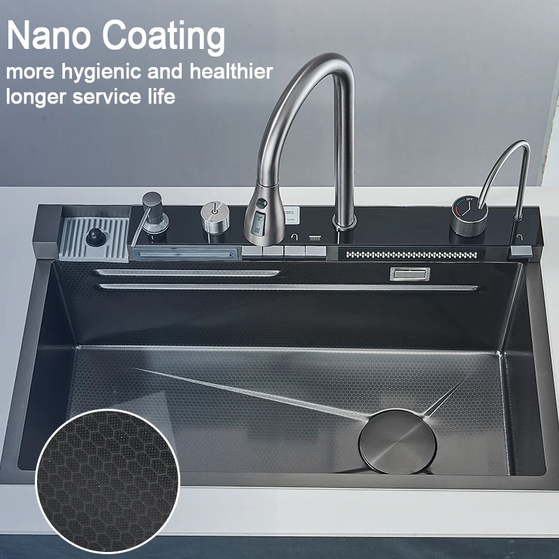 Stainless Steel Kitchen Sink with  Digital Faucet Display