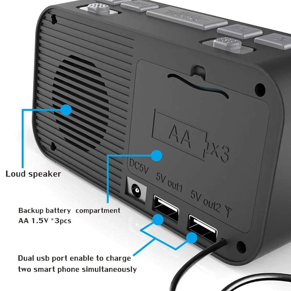 Digital Desktop Alarm Clock LED Display FM Radio