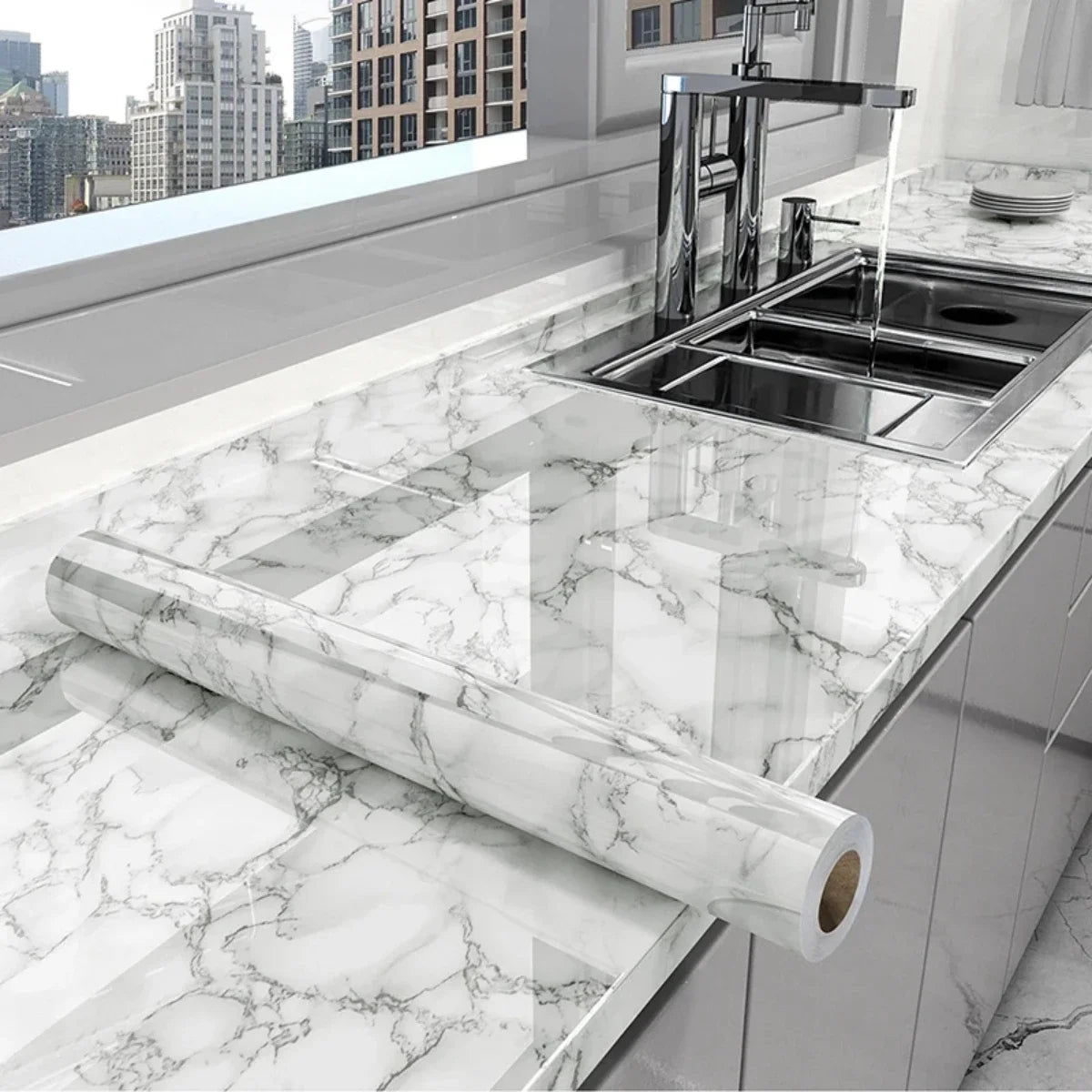 80cm Width Vinyl Wallpaper Marble Waterproof  Self-Adhesive