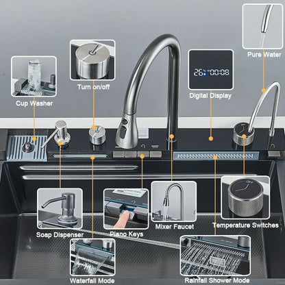 Stainless Steel Kitchen Sink with  Digital Faucet Display