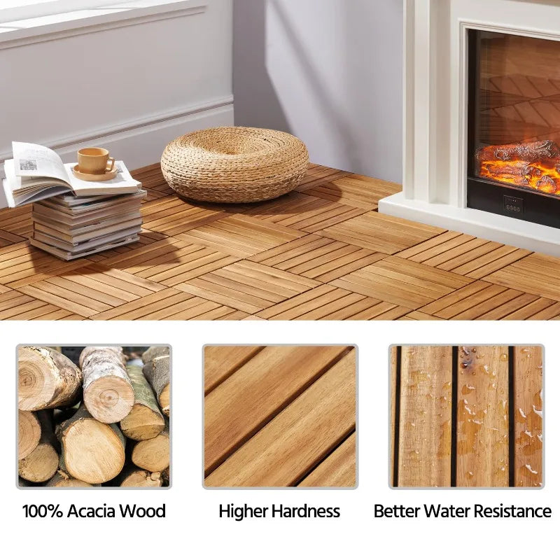 Acacia Wood Interlocking  Waterproof Flooring Tiles