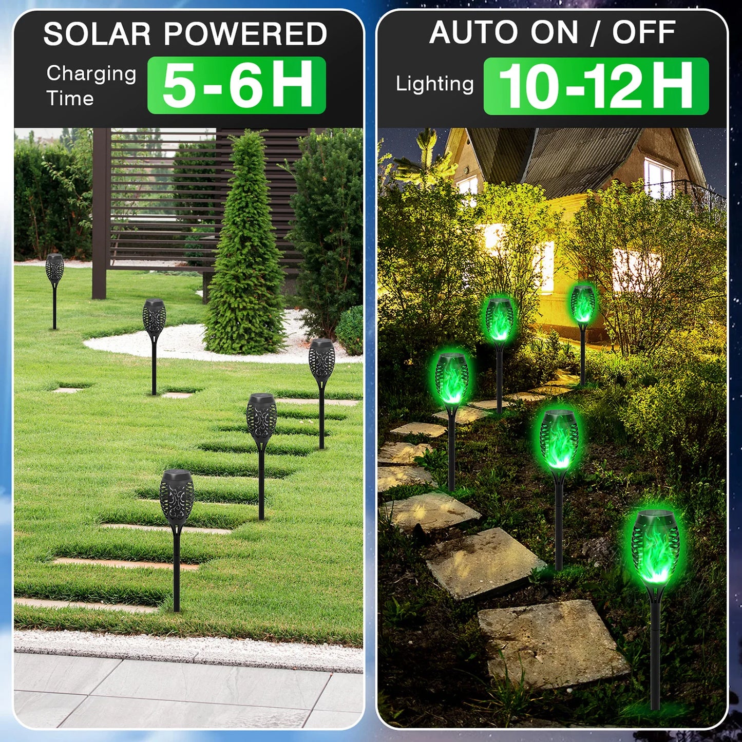 Green Solar Flickering Flame  Water Proof Lawn Lights