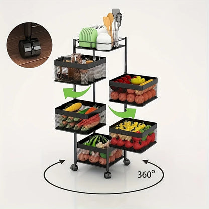 Rotating 5-Tier Metal  Storage Trolley on Wheels