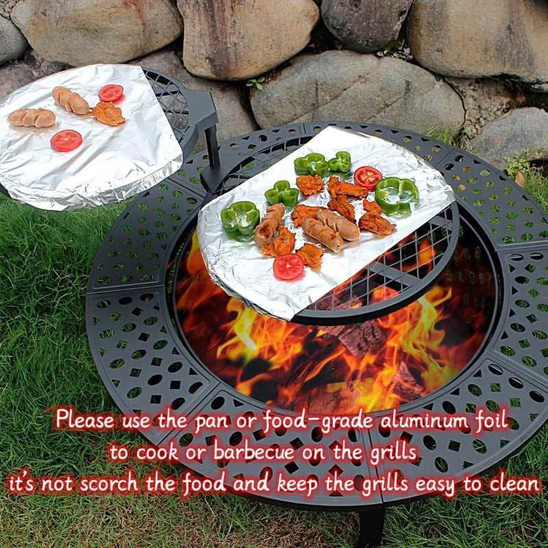 36 Inch Fire Round Fire Pit With 2-Grills,Lid & Poker