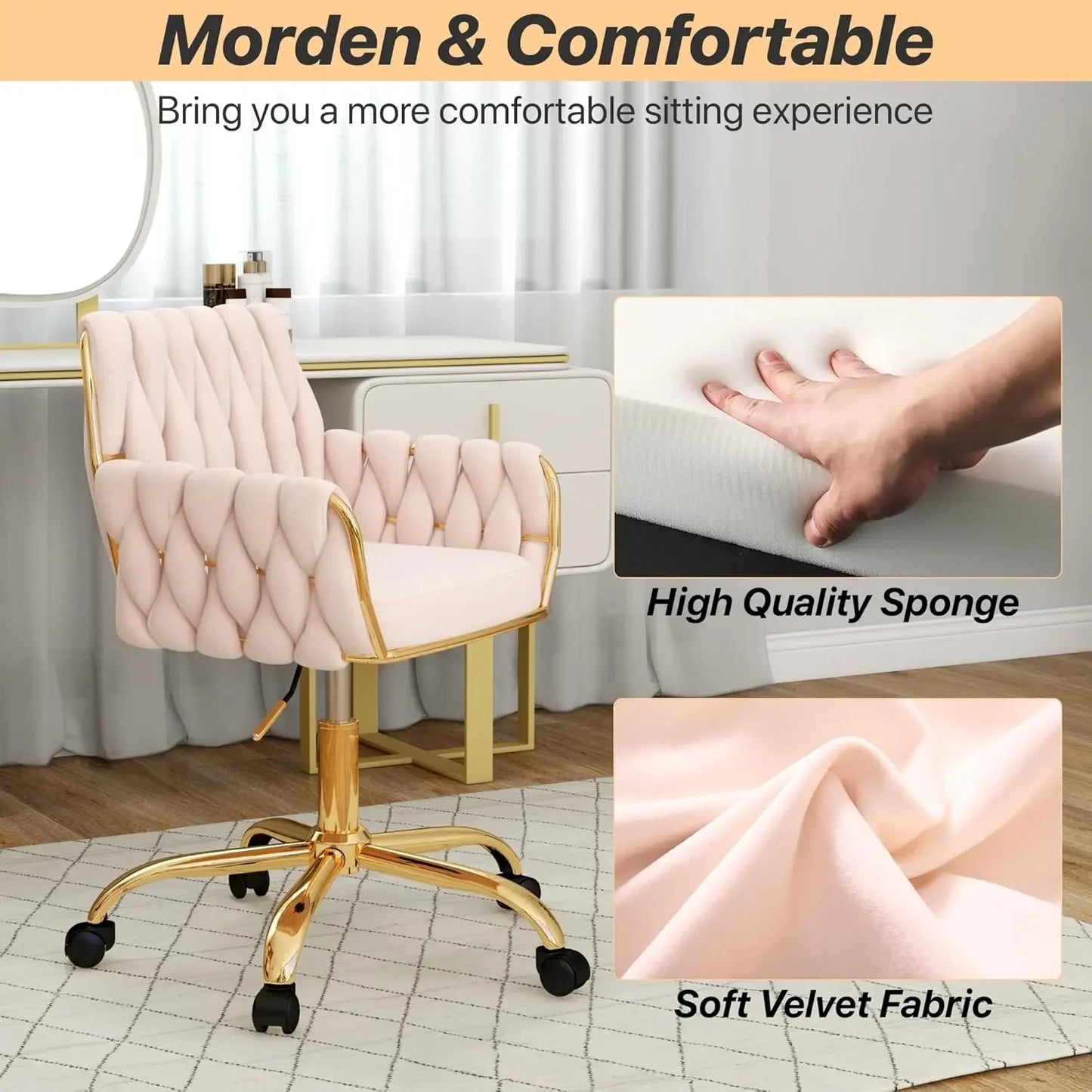Velvet  Swivel Chair For Home,  Office, Or Bedroom