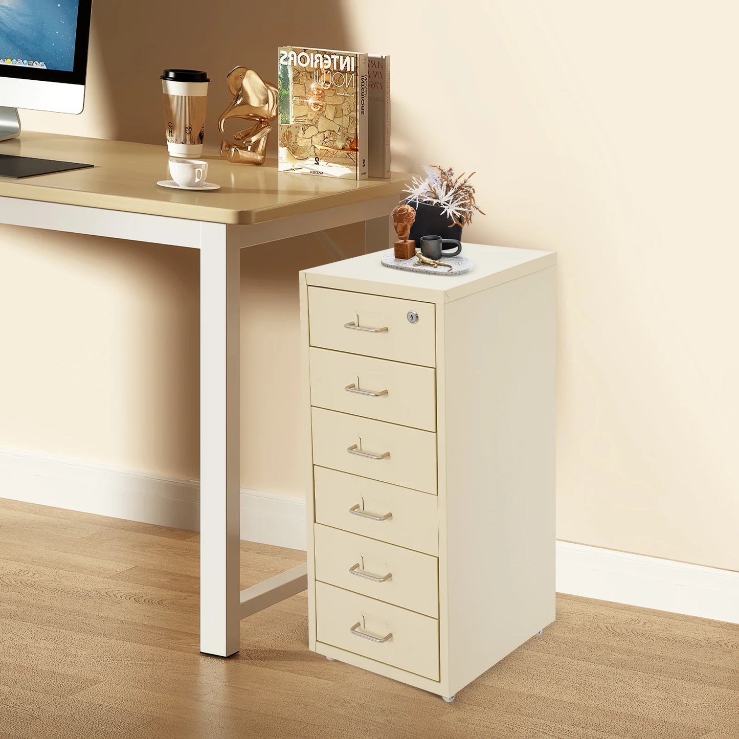 6-Drawer Rolling Lockable Metal File Cabinet
