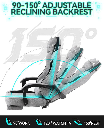 Gaming Chair, With Lumbar Support & Footrest